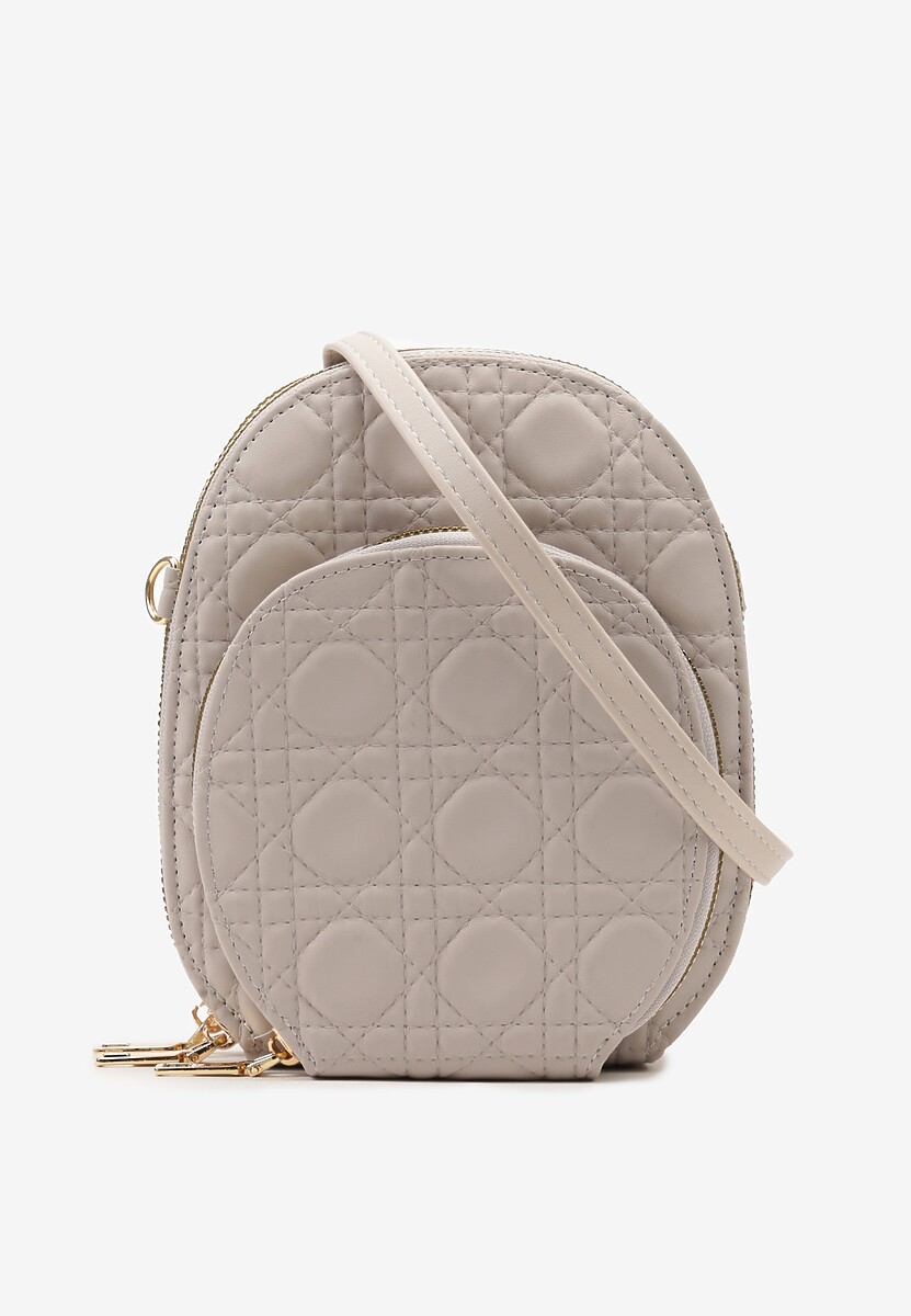 Szara Dwukomorowa Torebka Mała z Ozdobnym Pikowaniem Na Ramię Fujina