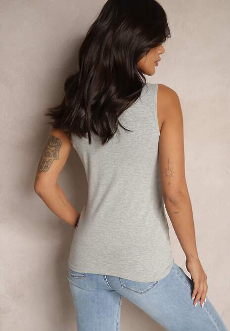 Ciemnoszary Top z Bawełny z Koronkową Wstawką Arivara