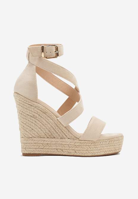 Beżowe Sandały na Plecionym Koturnie i Platformie Tinami