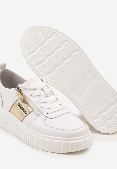 Białe Sneakersy ze Skóry Naturalnej z Metalicznym Zdobieniem Zorentee