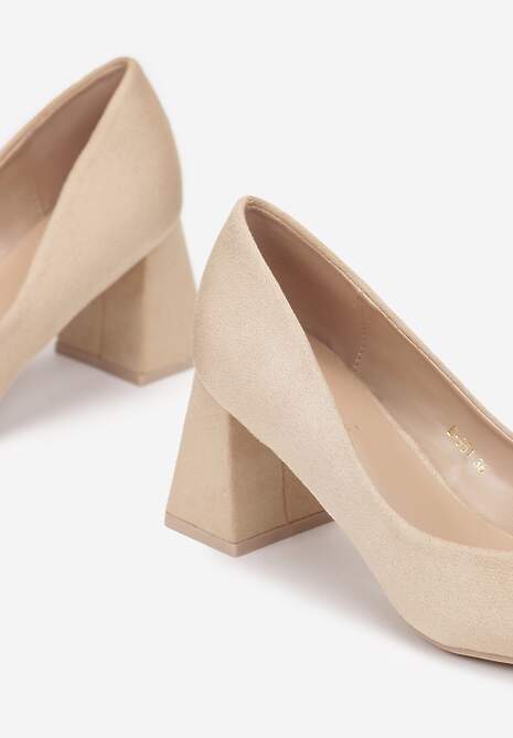 Beżowe Czółenka na Stożkowym Obcasie ze Szpiczastym Noskiem Tattin