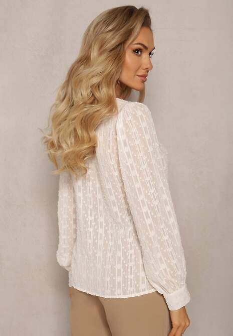 Jasnobeżowa Koronkowa Bluzka z Metaliczną Nitką Maliso