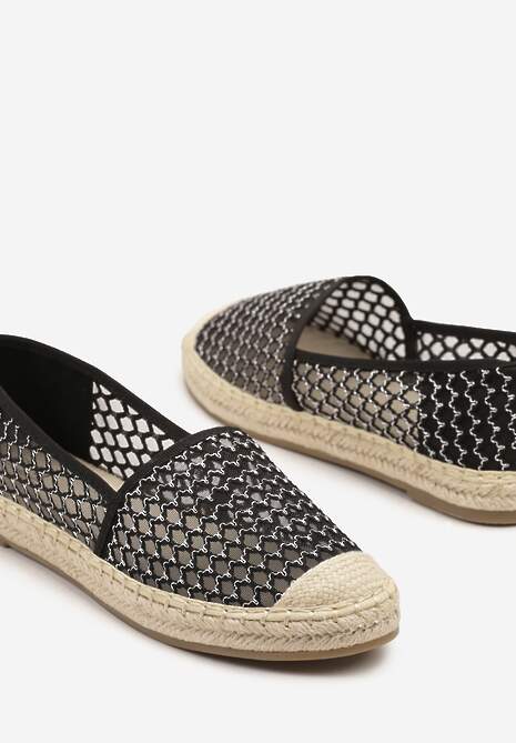 Czarne Espadryle z Siateczkową Cholewką i Plecionką Lillevi