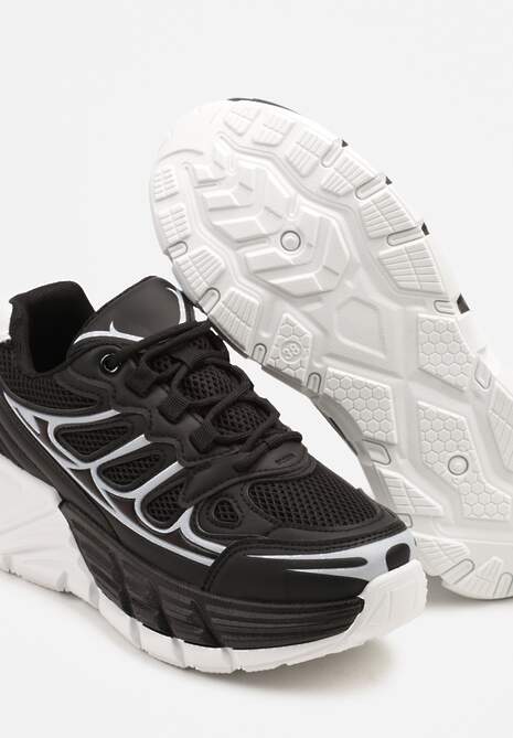 Czarne Sneakersy Streetwearowe na Tłoczonej Platformie Tertewia