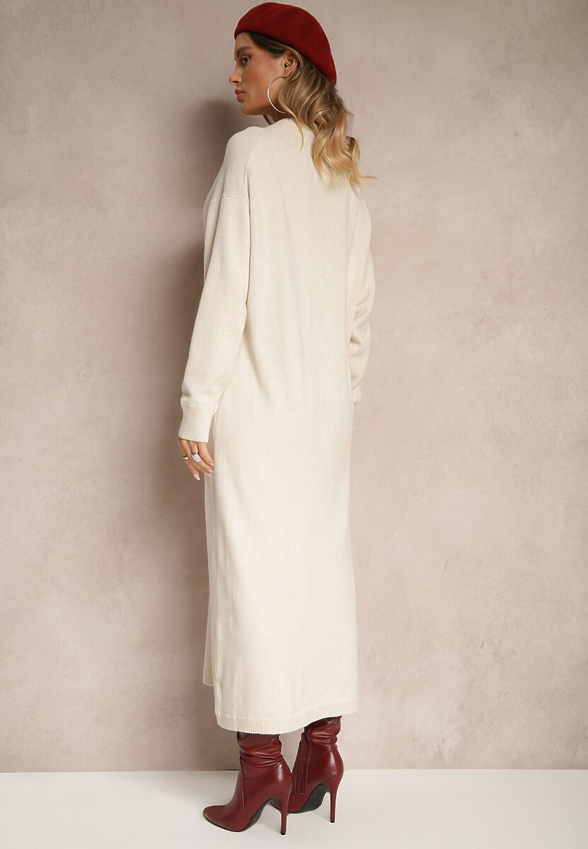 Jasnobeżowa Pudełkowa Sukienka z Dzianiny z Wiskozą Maziala