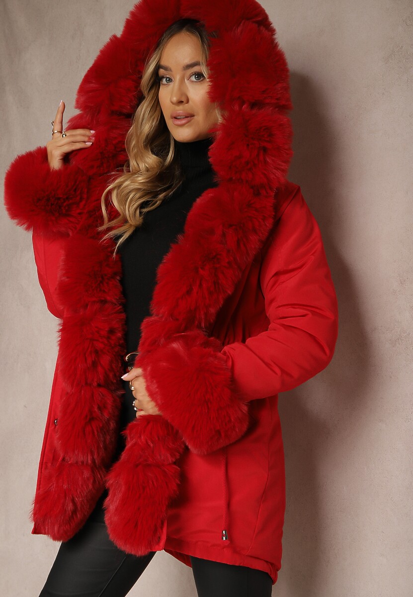 Ciemnozielona Kurtka Parka z Futerkiem i Szerokim Kapturem Florion