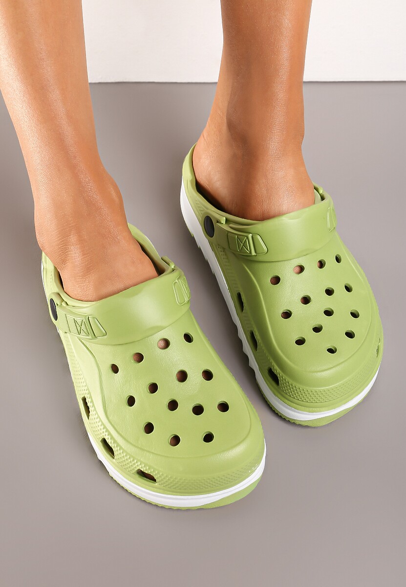 Jasnozielone Klapki Klapki na Grubej Podeszwie z Pianki Ozdobione Wycięciami Zoliana