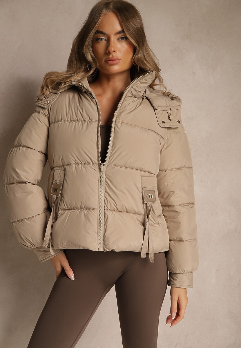 Czarna Kurtka Puffer z Pikowanymi Przeszyciami i Odpinanym Kapturem Gallerea