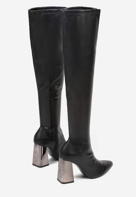 Czarne Dopasowane Kozaki Vices za Kolano na Metalicznym Słupku Todvira