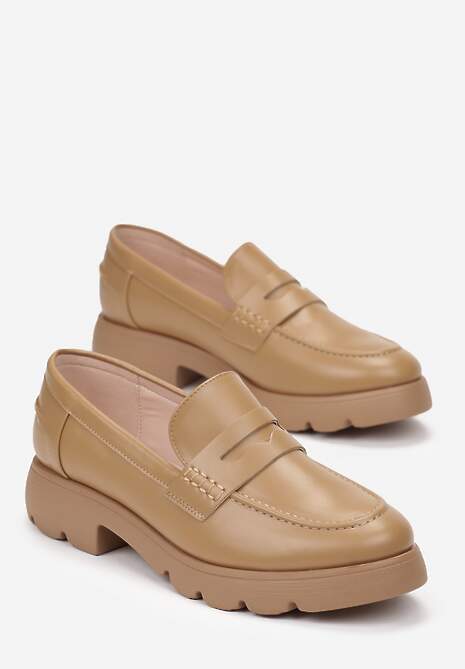 Brązowe Wsuwane Mokasyny z Ozdobnym Paskiem na Płaskiej Podeszwie z Protektorem Abellia