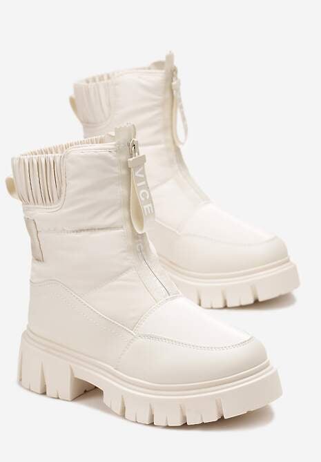 Beżowe Śniegowce z Pikowaną Cholewką i Suwakiem Desmoria