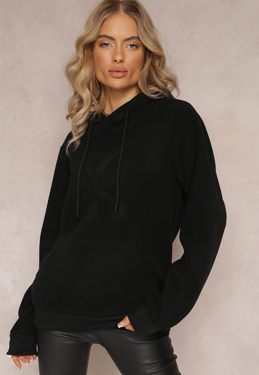 Czarna Dzianinowa Bluza z Nadrukiem i Kapturem Nehret