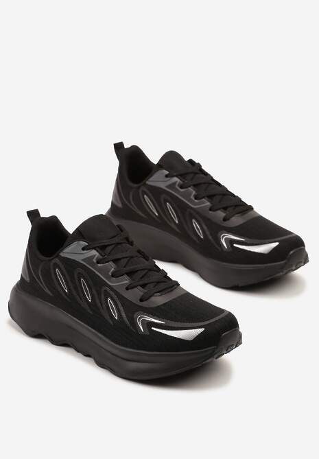 Czarne Sneakersy na Podeszwie z Pianki Zdobione Geometrycznymi Detalami Ulianavia