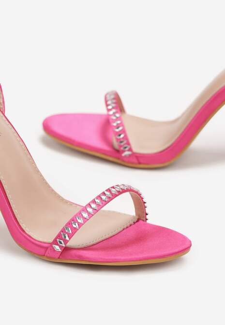 Fuksjowe Sandały na Wysokiej Szpilce z Cyrkoniami Kalisa