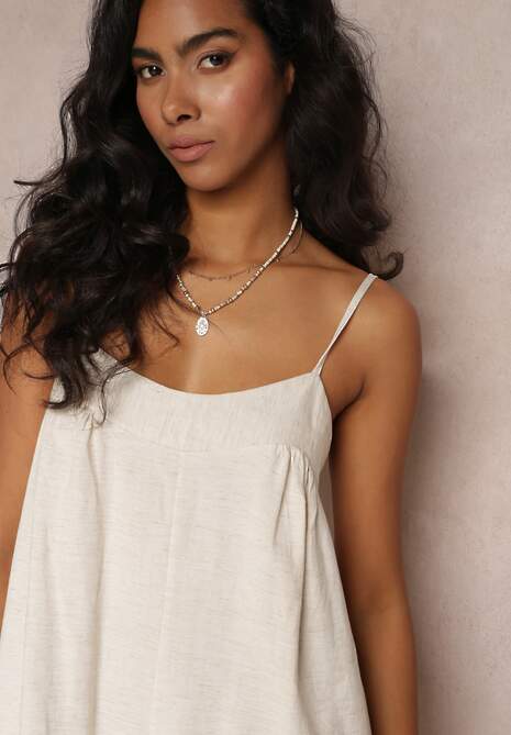 Beżowy Kombinezon na Regulowanych Ramiączkach z Długimi Nogawkami z Bawełny Myrcela