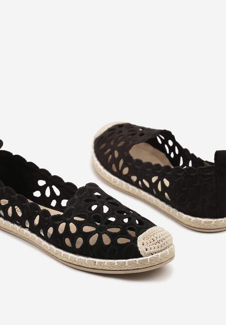 Czarne Ażurowe Espadryle z Plecionym Noskiem Merovianna