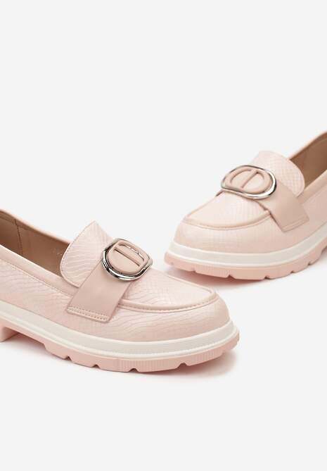 Różowe Mokasyny z Metaliczną Aplikacją i Delikatnym Printem Unica