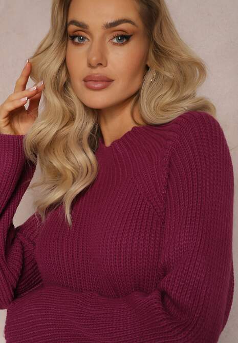 Ciemnofioletowy Dzianinowy Golf z Rozszerzanymi Rękawami z Rozcięciem Vucta