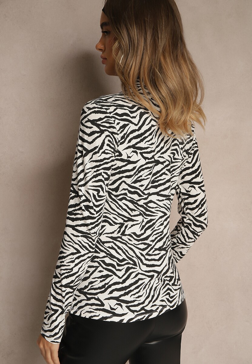 Czarno-Biała Bluzka z Bawełny Typu Longsleeve z Golfem w Zebrę Cralissa