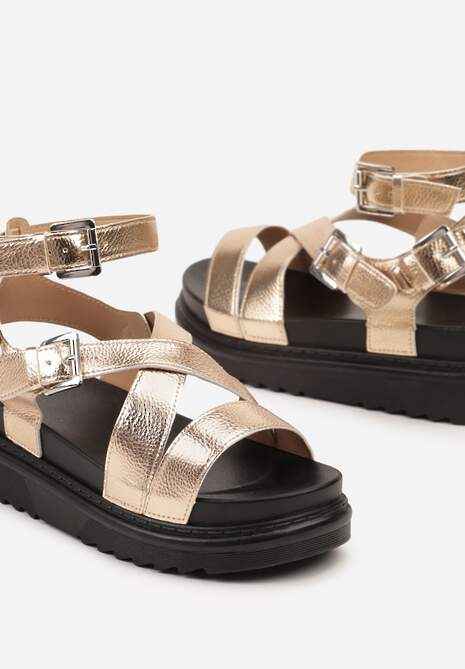 Szampańskie Sandały Zapinane wokół Kostki na Grubej Podeszwie Diunna