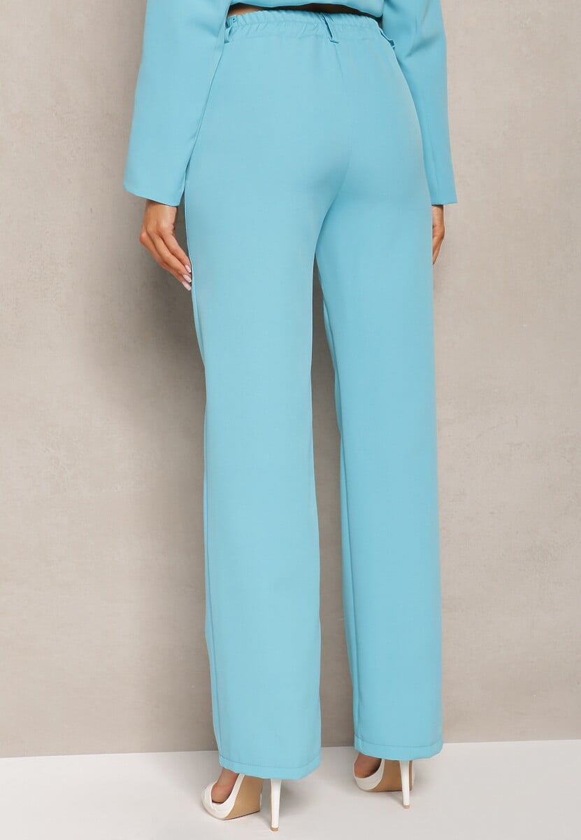 Niebieskie Spodnie Garniturowe z Lekko Rozszerzanymi Nogawkami Lienta