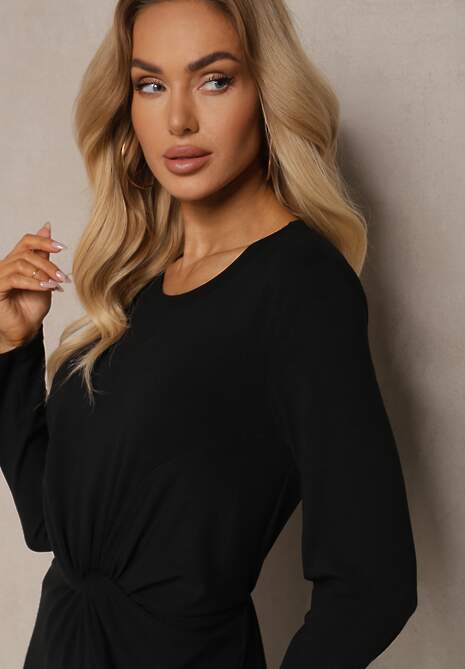 Czarna Sukienka z Ozdobnym Wycięciem i Wiązaniem Zeiini