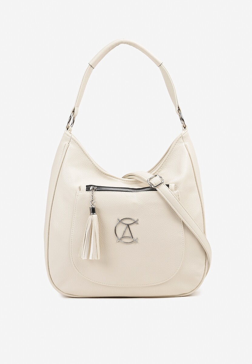 Beżowa Torebka Shopperka z Frędzlami i Aplikacją Gelluria