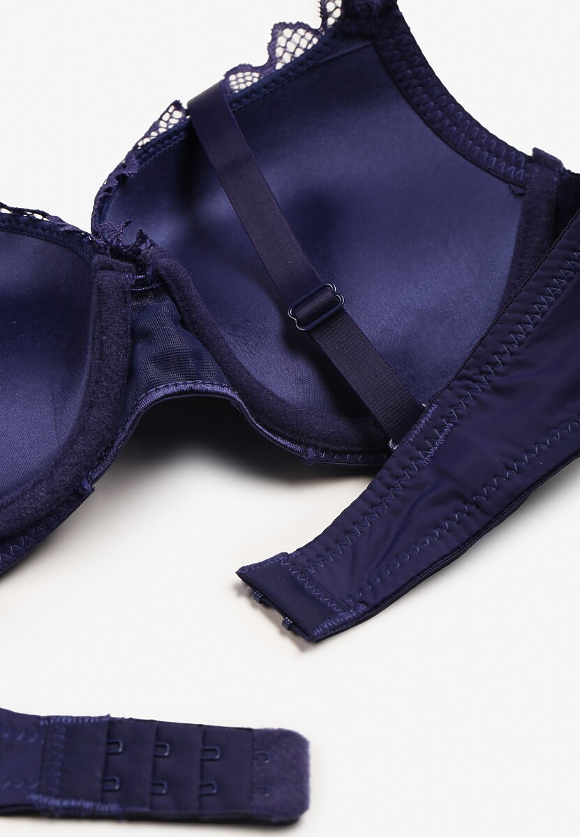 Fioletowy Biustonosz Push Up z Ozdobną Koronką i Zawieszką Gialine
