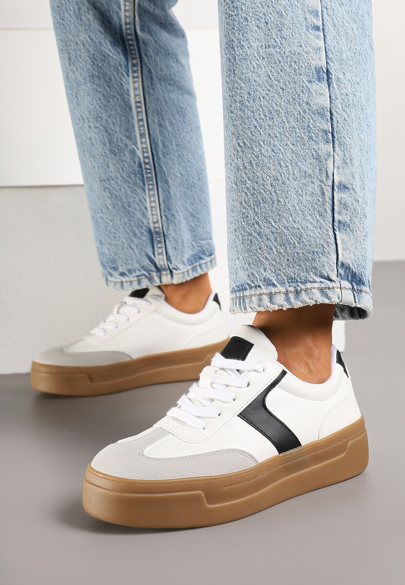 Biało-Pomarańczowe Sneakersy na Grubej Podeszwie w Stylu Kultowych Tenisówek Hanelith