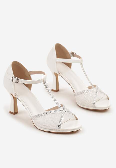 Białe Sandały Vices na Szpilce Klepsydrze z Cyrkoniami Folaniva
