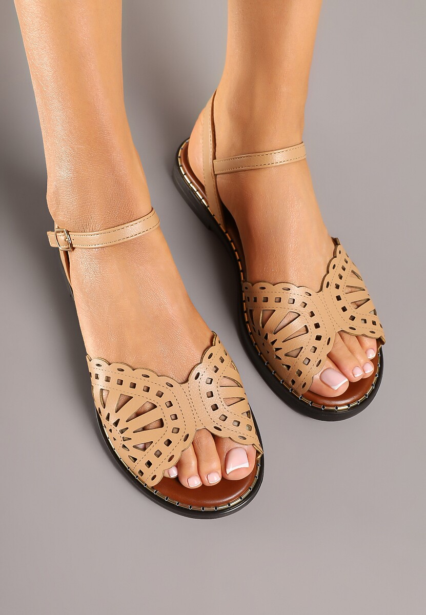 Beżowe Ażurowe Sandały Lisanona