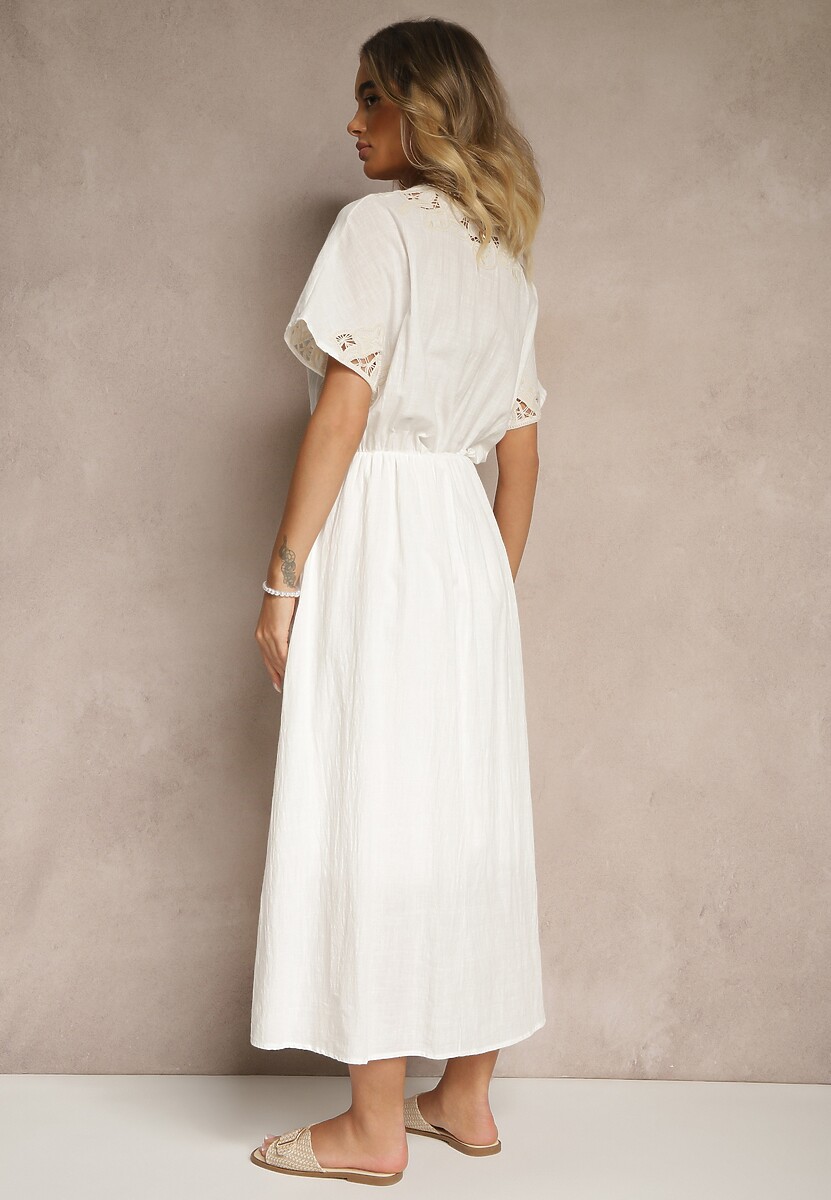 Biała Bawełniana Sukienka w Stylu Boho z Kieszonkami Orrane