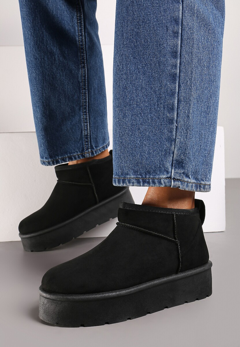 Czarne Krótkie Śniegowce Wsuwane na Platformie Arkelia