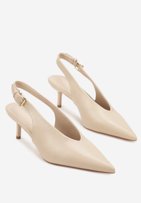 Beżowe Czółenka Typu Slingback na Szpilce Latinea