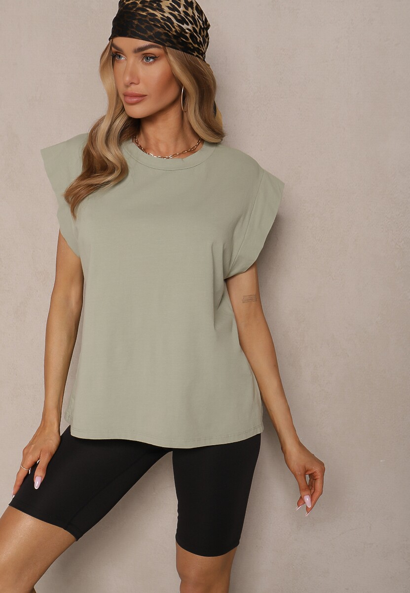 Zielony Top z Bawełny Ozdobiony Falbanką Galanetia