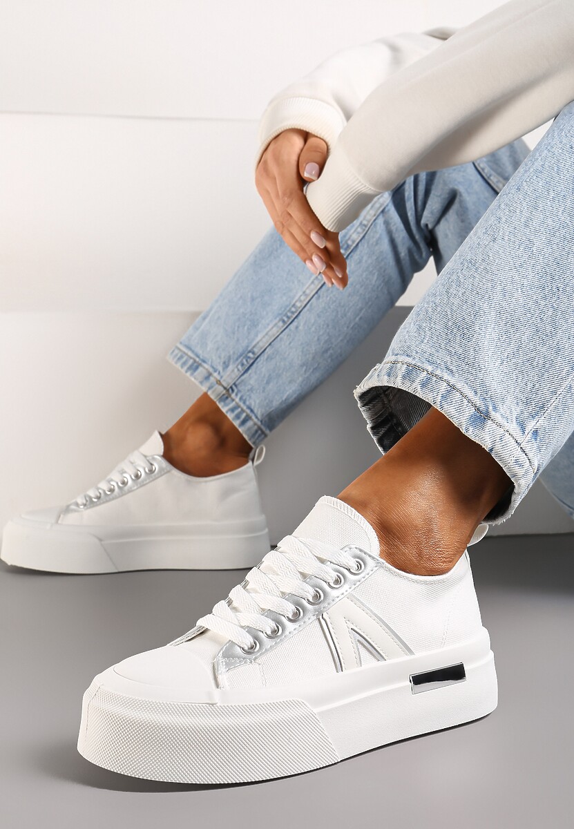 Beżowe Trampki na Grubej Podeszwie Sznurowane Peonema