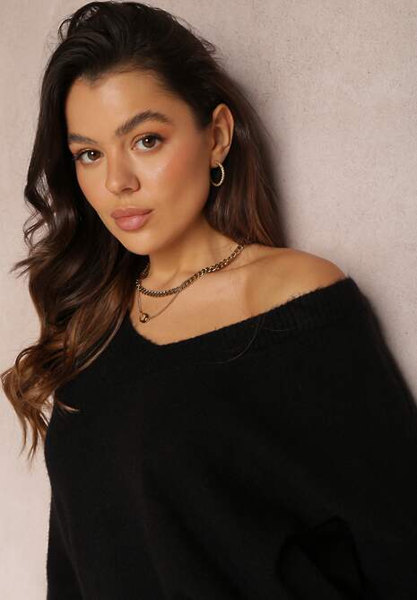 Czarny Sweter z Wiskozy Oversize Conime