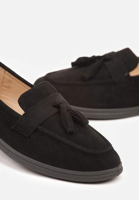 Czarne Mokasyny Ozdobione Frędzlami Meliruna