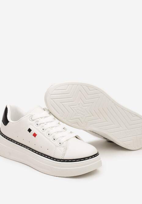 Biało-Czarne Sznurowane Sneakersy na Płaskiej Podeszwie z Lamówką Fedat