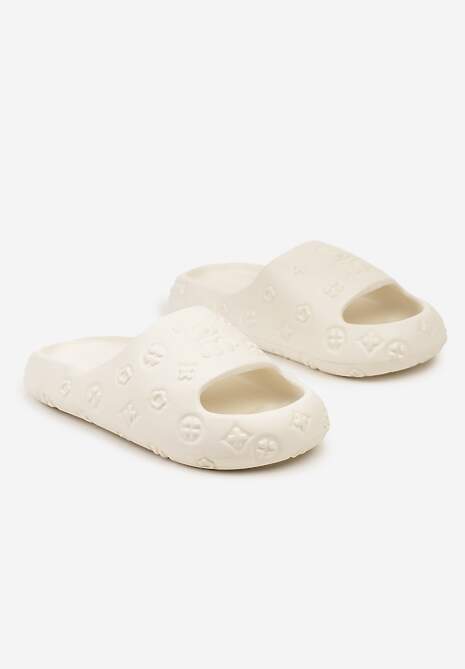 Białe Casualowe Klapki na Platformie z Ozdobnym Tłoczeniem Colea