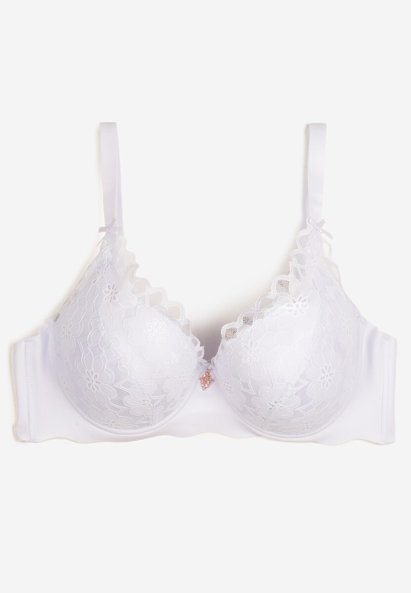 Biały Biustonosz Ozdobiony Koronką na Ramiączkach z Regulacją Izafiria