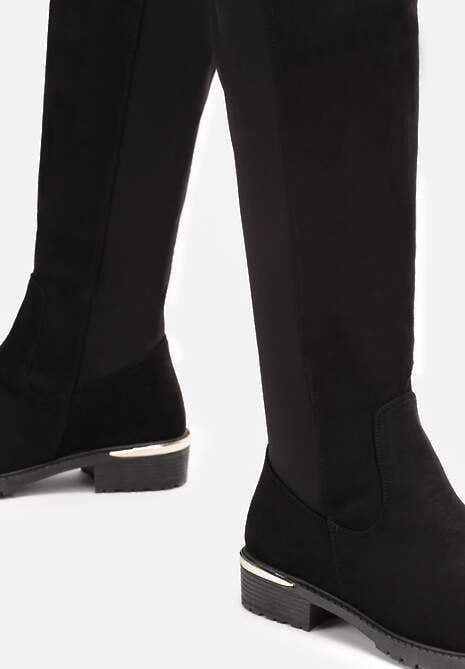 Czarne Kozaki na Płaskim Obcasie z Cholewką do Kolana Navella