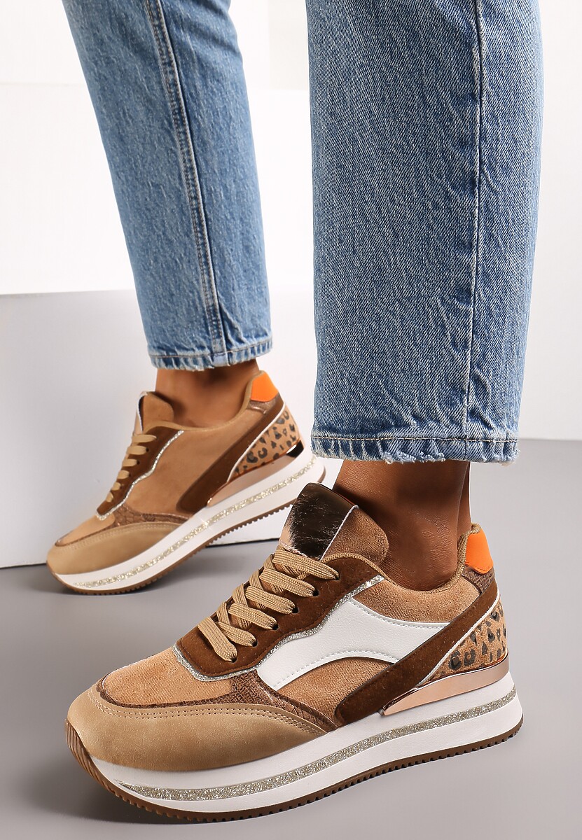 Ciemnobeżowe Sneakersy na Platformie z Bokratem Tapazir