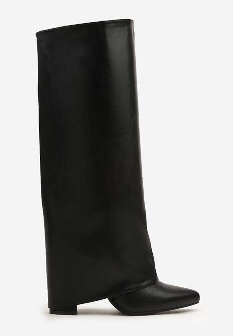 Czarne Botki na Obcasie Typu Słupek ze Zdejmowaną Cholewką Naluvessa