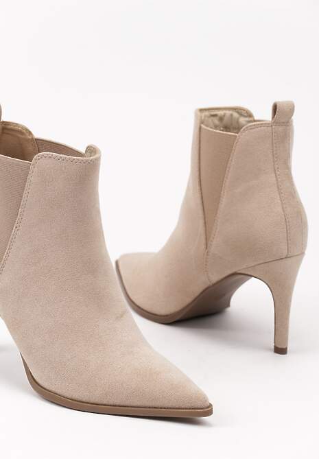 Ciemnobeżowe Botki na Szpilce w Klasycznym Stylu z Elastyczną Wstawką Vittania