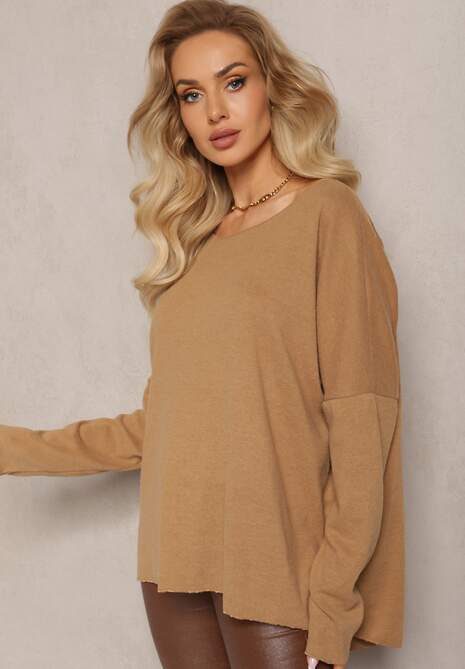 Ciemnobeżowy Sweter o Luźnym Kroju Adaoma