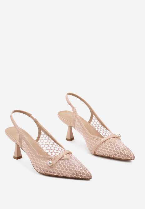 Różowe Ażurowe Sandały z Ozdobą na Froncie z Perełką Abetia