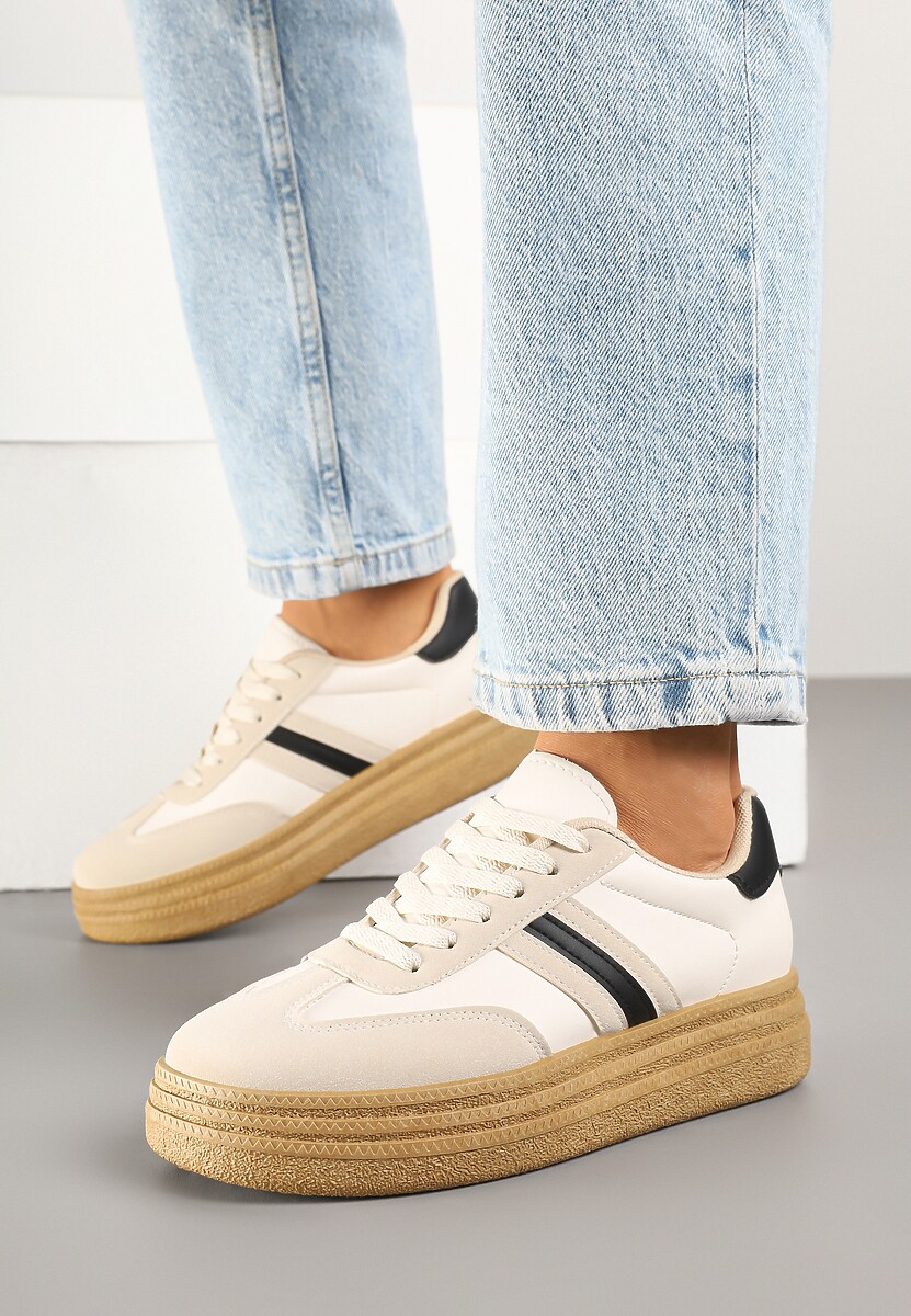 Beżowo-Czarne Sneakersy Kultowe Tenisówki na Grubej Podeszwie Ozdobione Wzorem w Panterkę Gonelis