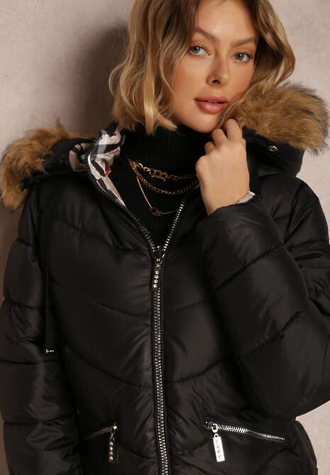 Czarna Kurtka Dwustronna z Kapturem Mici