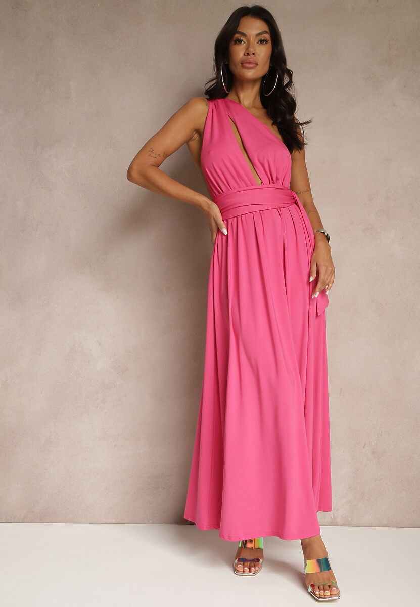 Fuksjowa Sukienka Koktajlowa Multiway z Wiskozą Wiązana na Szyi Lilovea